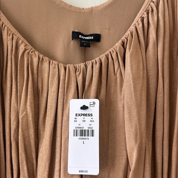 Express Shimmery Ruched Long Sleeve Dress - Tan - Picture 3 of 4